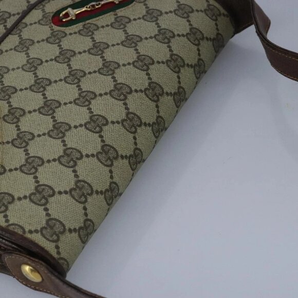 GUCCI GG Supreme Web Sherry Line Shoulder Bag PVC Leather Beige Gold - Picture 6 of 16